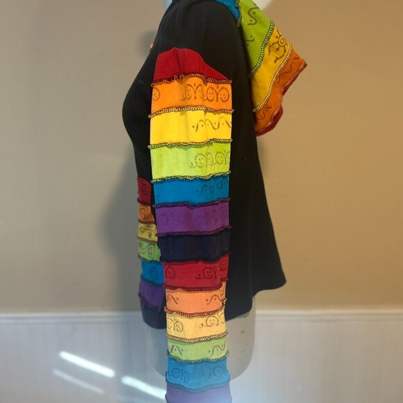 The Collection Royal Nepal Rainbow Patch Hand-Painted Sweatshirt | S (32" Bust) - Picture 4 of 11